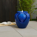 Outdoor Water Fountain Glazed Pot with LED Lights - Compact Zen