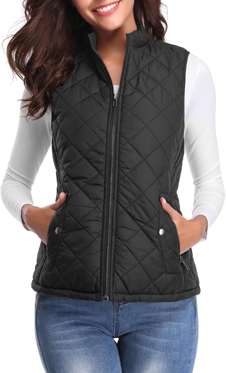 Fuinloth Women's Quilted Vest: Stylish Lightweight Zip Gilet