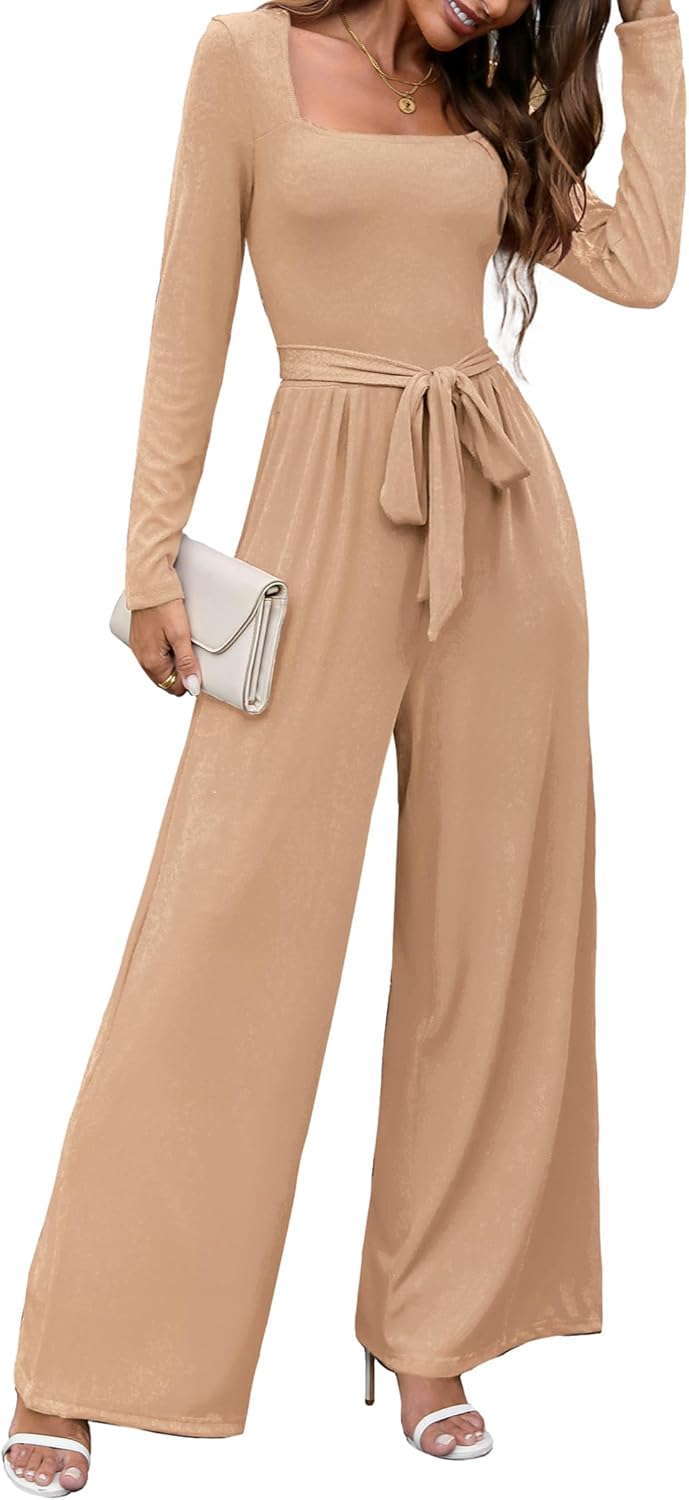 Stylish Long Sleeve Square Neck Jumpsuits for Women Dressy Wear