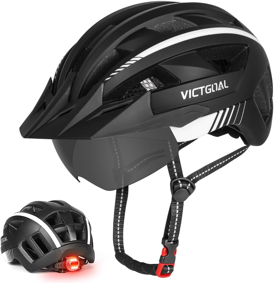 VICTGOAL Adjustable Bike Helmet with Goggles and LED Light