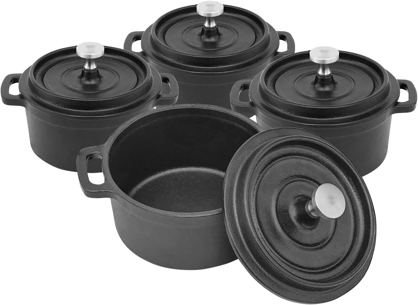 Mini Cocotte 8 oz Cast Iron Garlic Roaster Set of 4 for Baking