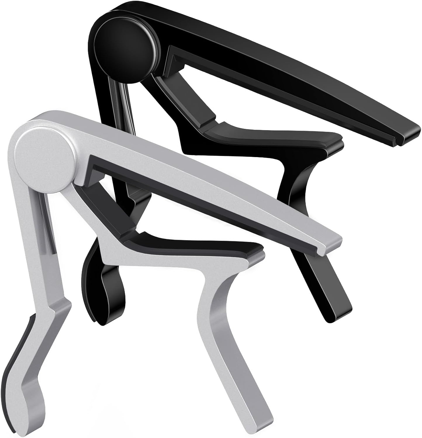 Buzz-Free 2 Pack Guitar Capo Set for Multi Instruments - Quick Release, Silicone Pad, Black & Silver