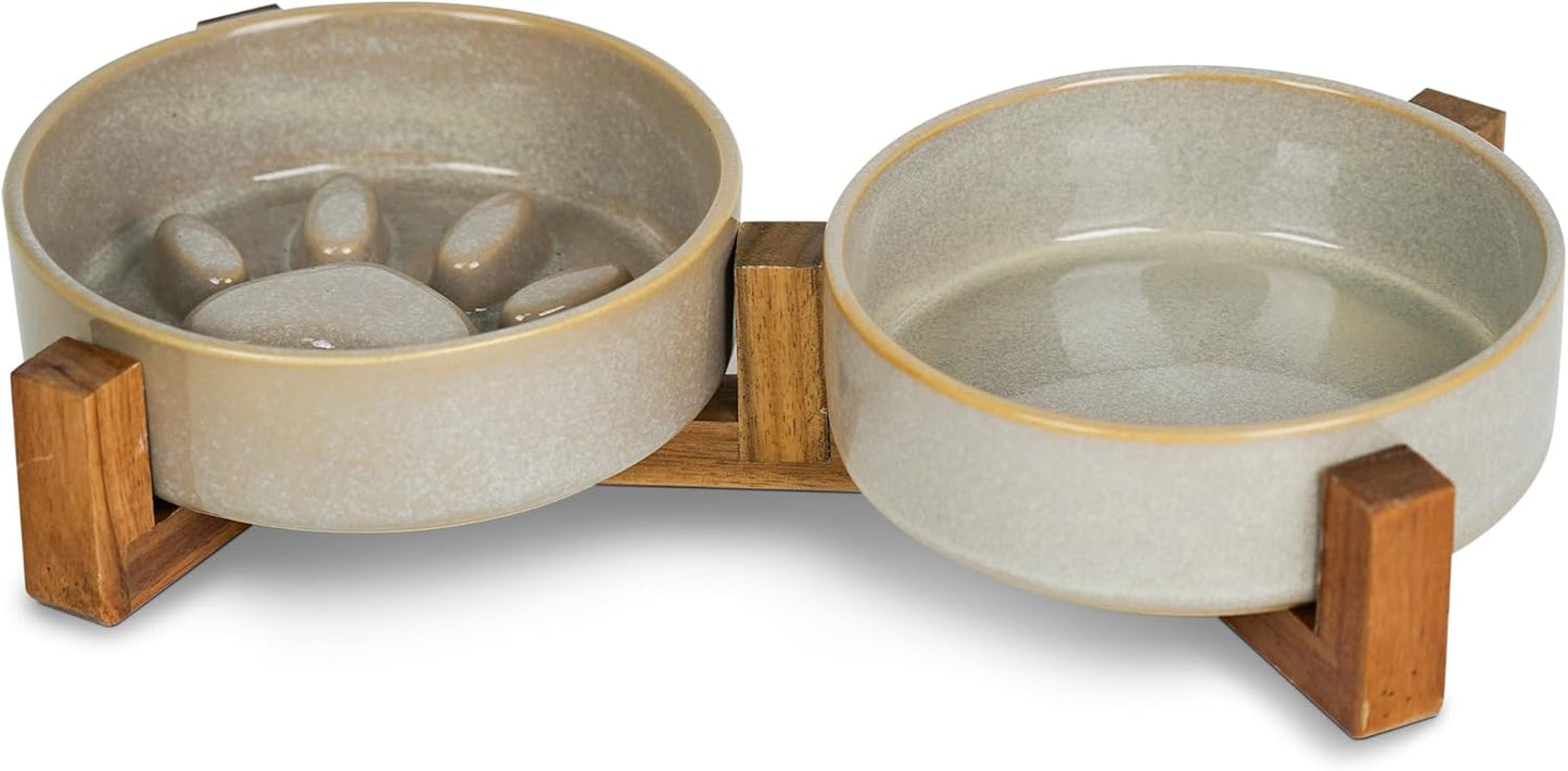 Ceramic Dog Slow Feeder Bowls Set with Cute Paw Design for Medium Dogs