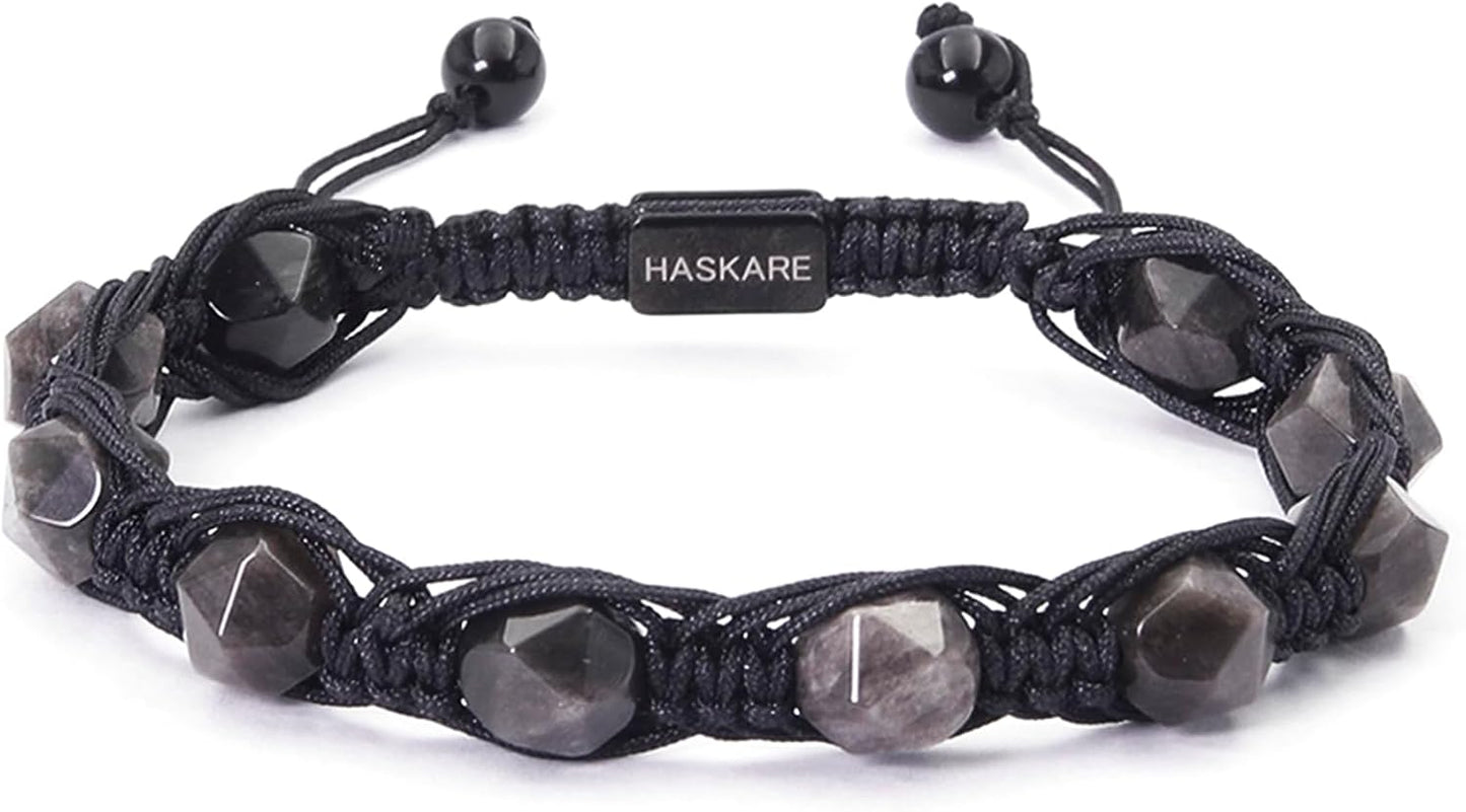 HASKARE Protection Crystals Black Mens Beads Bracelet for Men