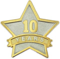 Star Years of Service Lapel Pin Gold and Silver Plated - 1-30 Years