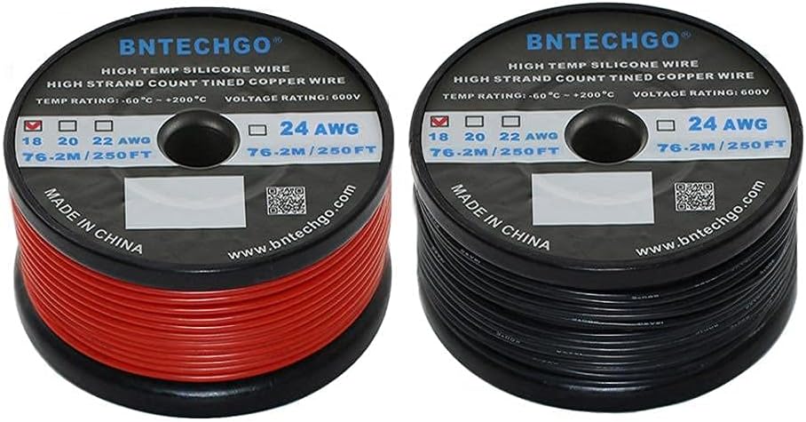 18 AWG Silicone Wire Spool Red and Black 250ft Each for Versatile Use