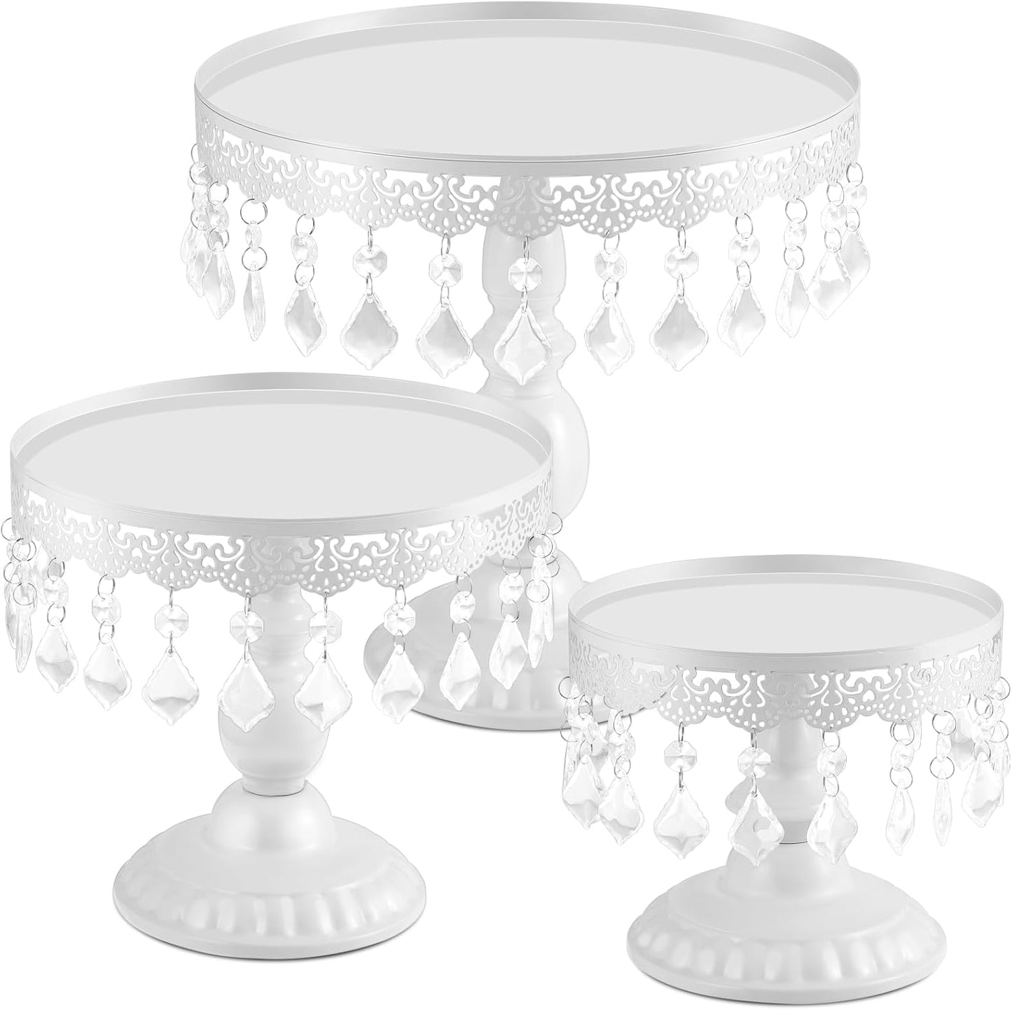 Elegant 3 Pcs Cake Stand Set with Crystal Pendants for Events