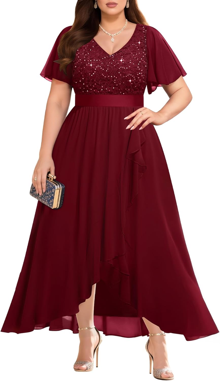Plus Size Formal Dress with Sequin Lace for Elegant Occasions
