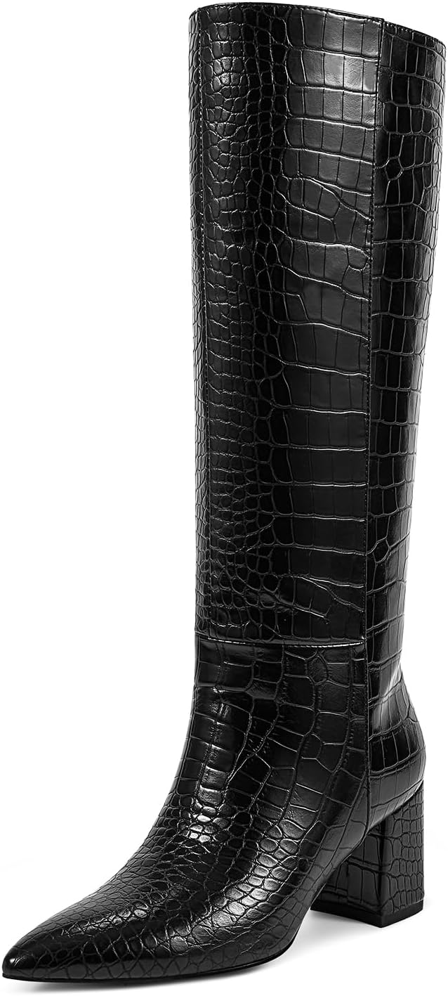 Knee High Boots for Women with Chunky Heel and Pointed Toe