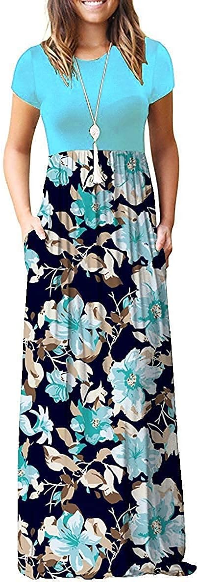 MISFAY Women Short Sleeve Maxi Dresses with Pockets for Casual Wear