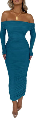 Women's Off The Shoulder Maxi Dress - Fall Bodycon with Slit