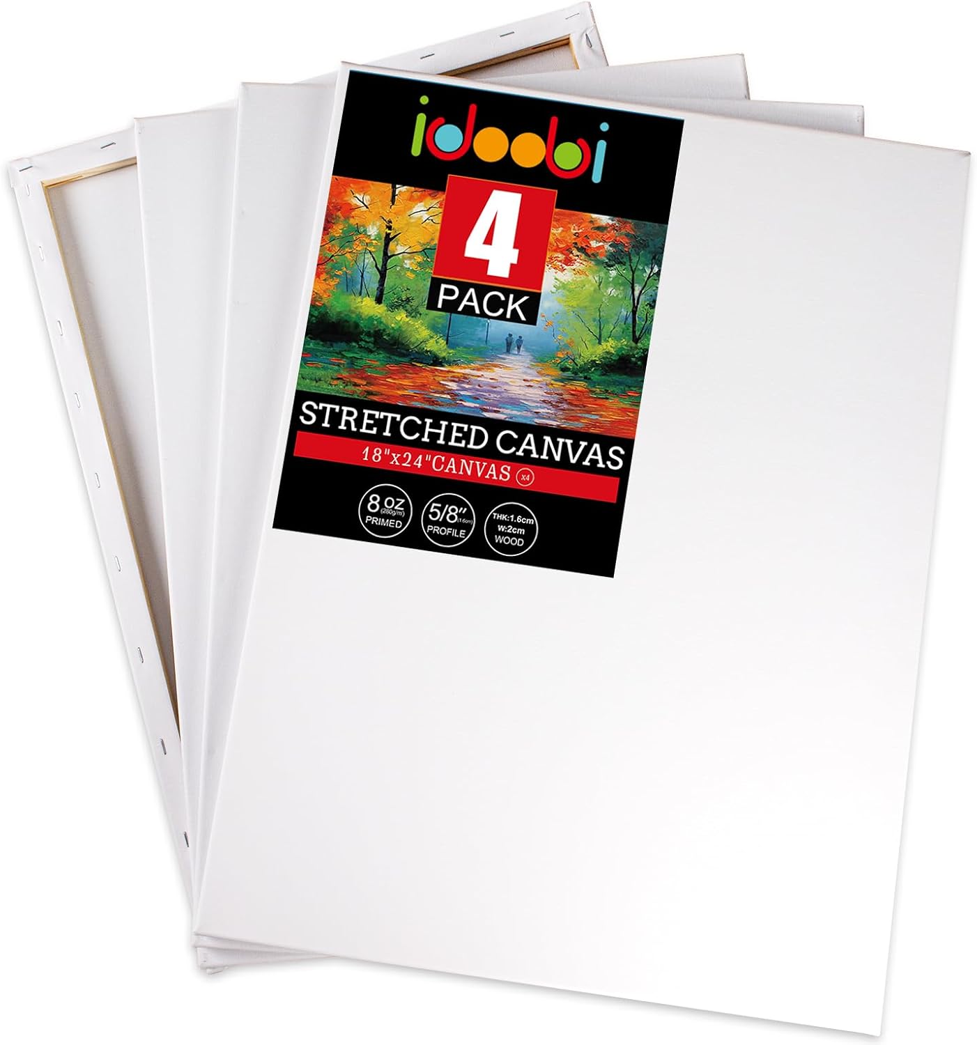 4 Pack 18x24 Stretched Canvases for Painting - Ideal for Artists