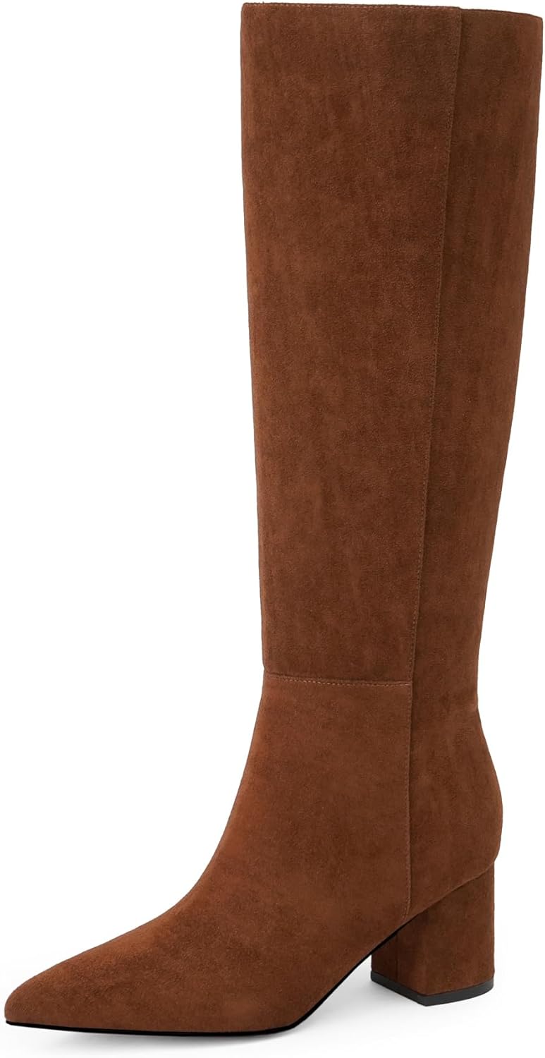 Knee High Boots for Women with Chunky Heel and Side Zipper