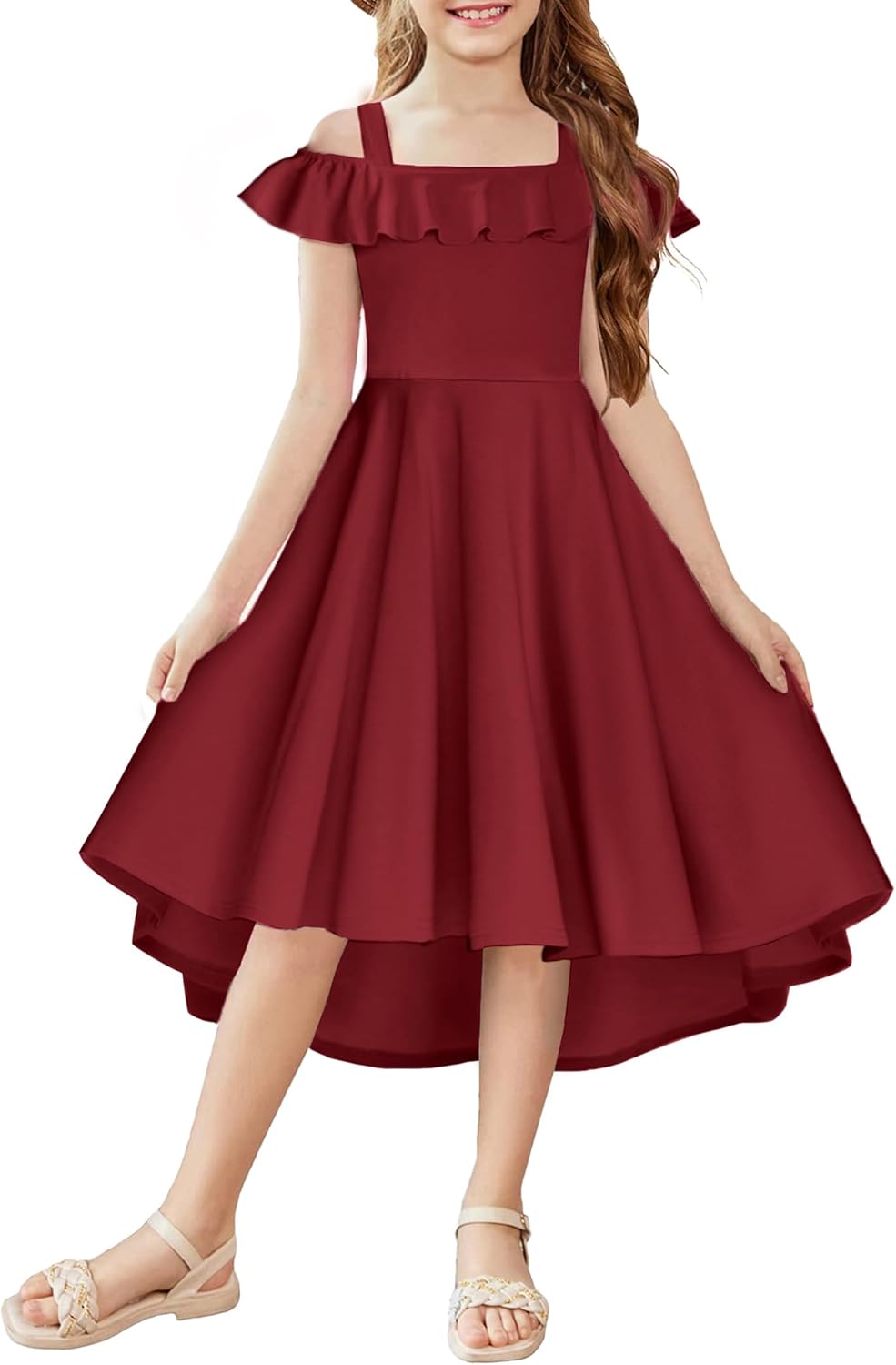 Arshiner Girls Summer Dress Off Shoulder Flutter Sleeve Midi