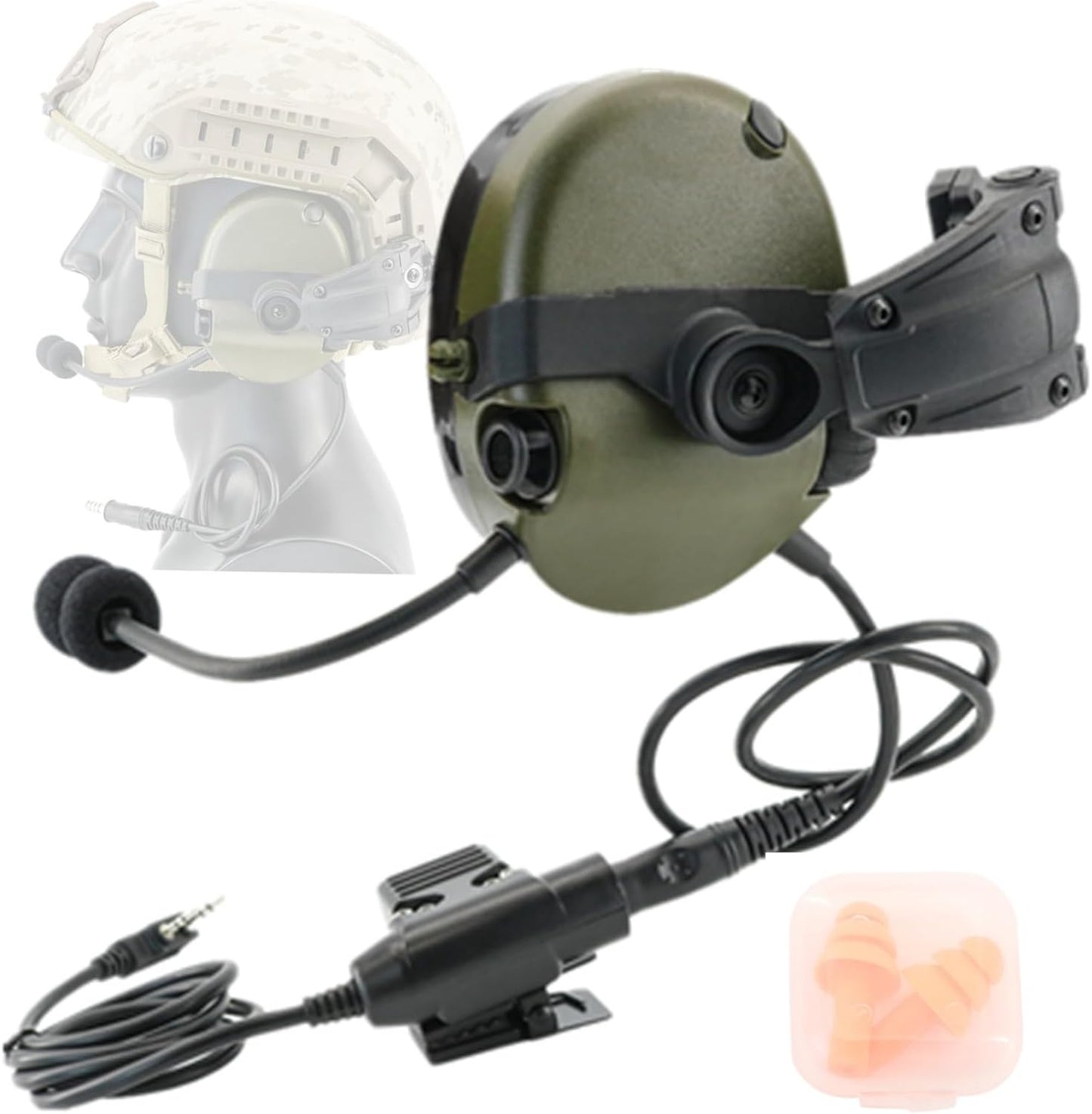 HEARFALCOM Tactical Helmet ARC Rail Mount Headset with PTT Adapter