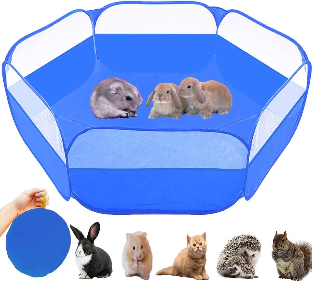 Portable Transparent Pet Playpen, Upgrade Blue