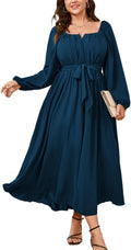 SCOMCHIC Plus Size Maxi Dress Long Sleeve Square Neck - Flowy Elegant
