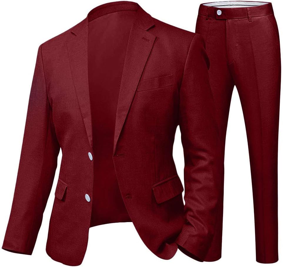 Wemaliyzd Mens Linen Suit Wedding 2 Piece Slim Fit Blazer Pants