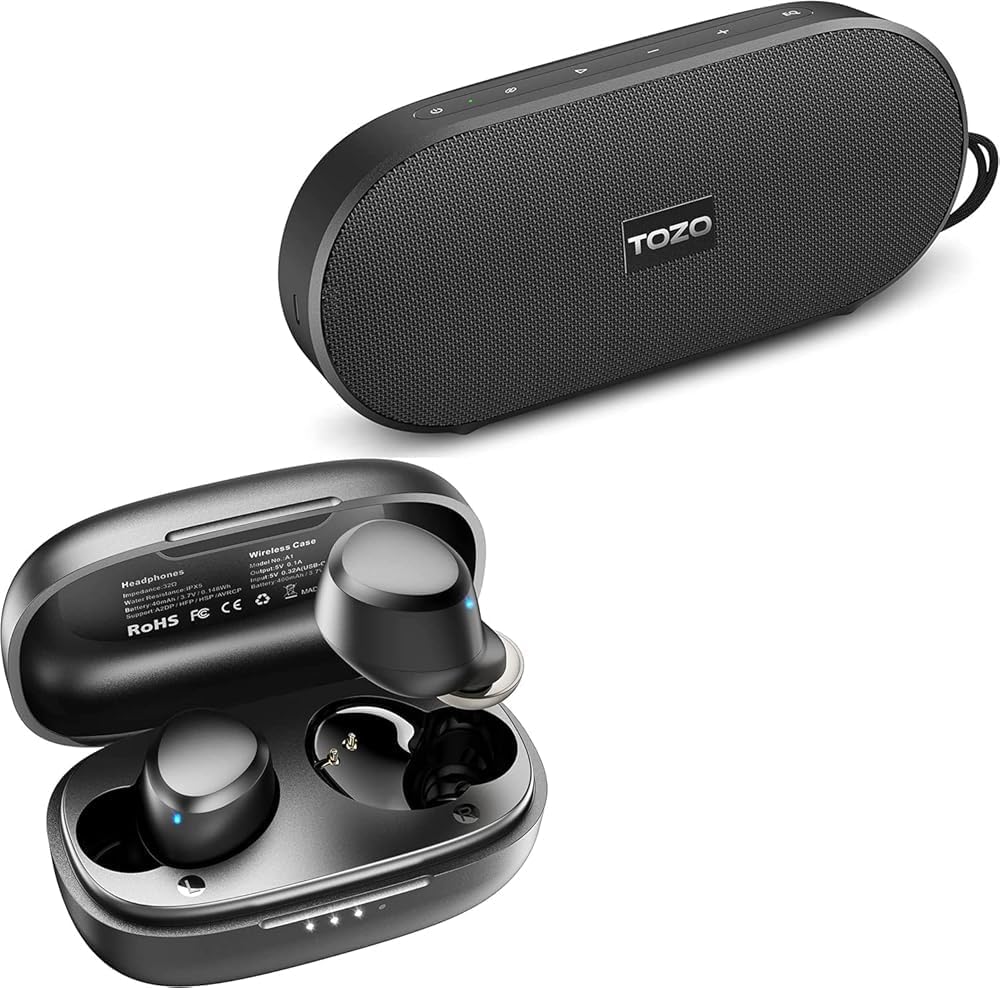 TOZO Wireless Earbuds & Speaker Set: Clear Stereo Sound