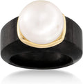 Cultured Pearl and Black Jade 14kt Yellow Gold Ring - Elegant