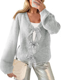 Womens 2024 Fall Winter Bow Knot Cardigan Sweater Long Sleeve