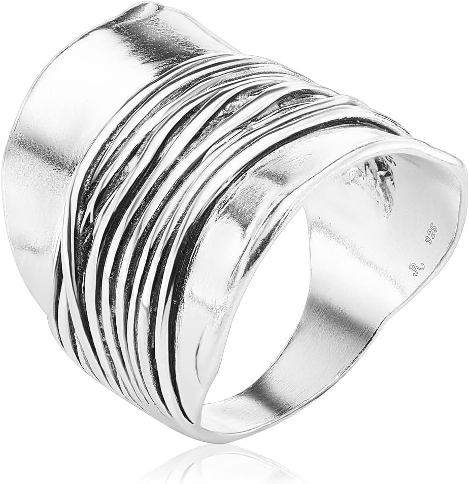 925 Sterling Silver Wide Shield Ring - Vintage Artisan Jewelry