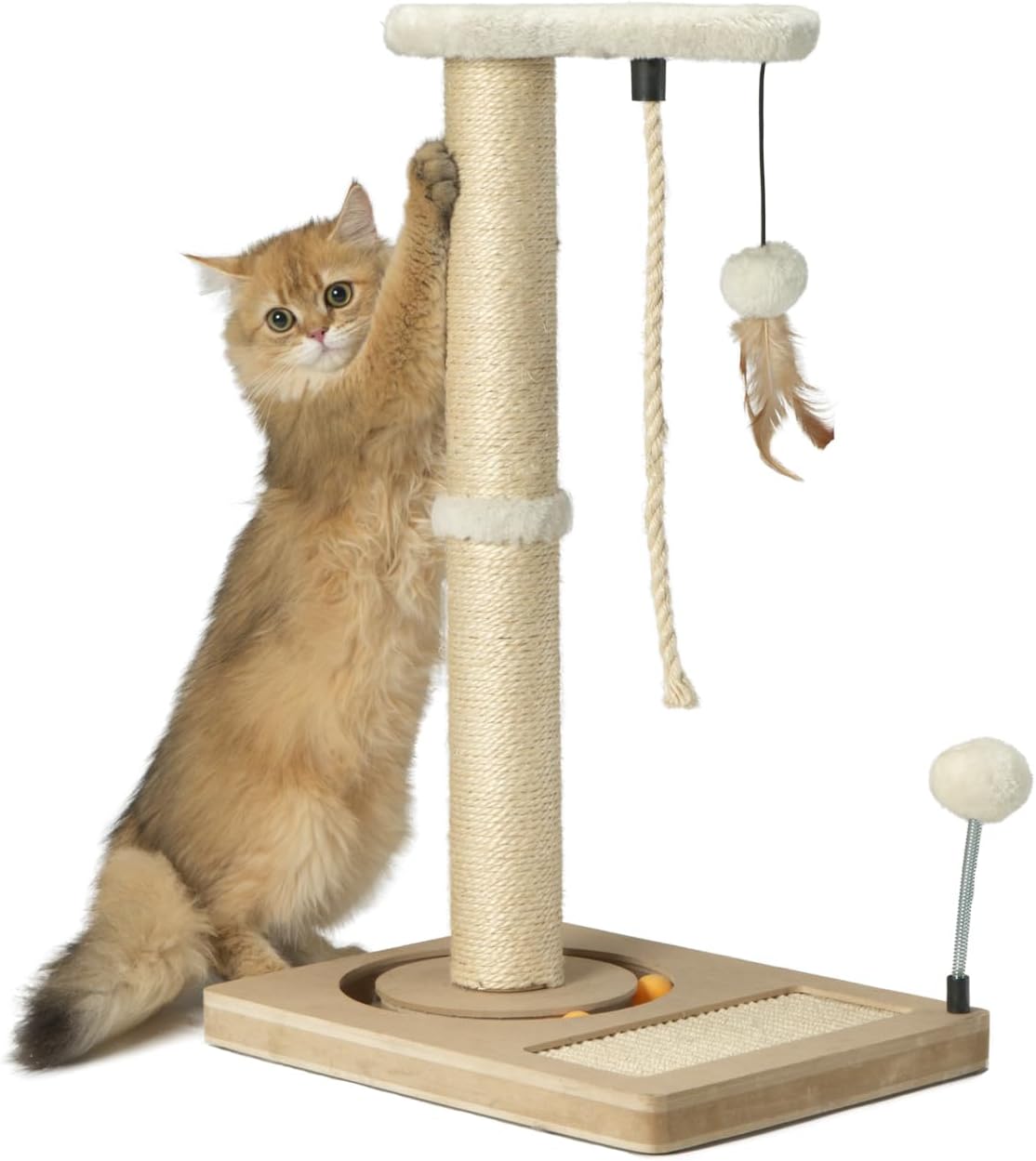 Interactive Cat Scratching Post with Feather Toy | PAWSFANS
