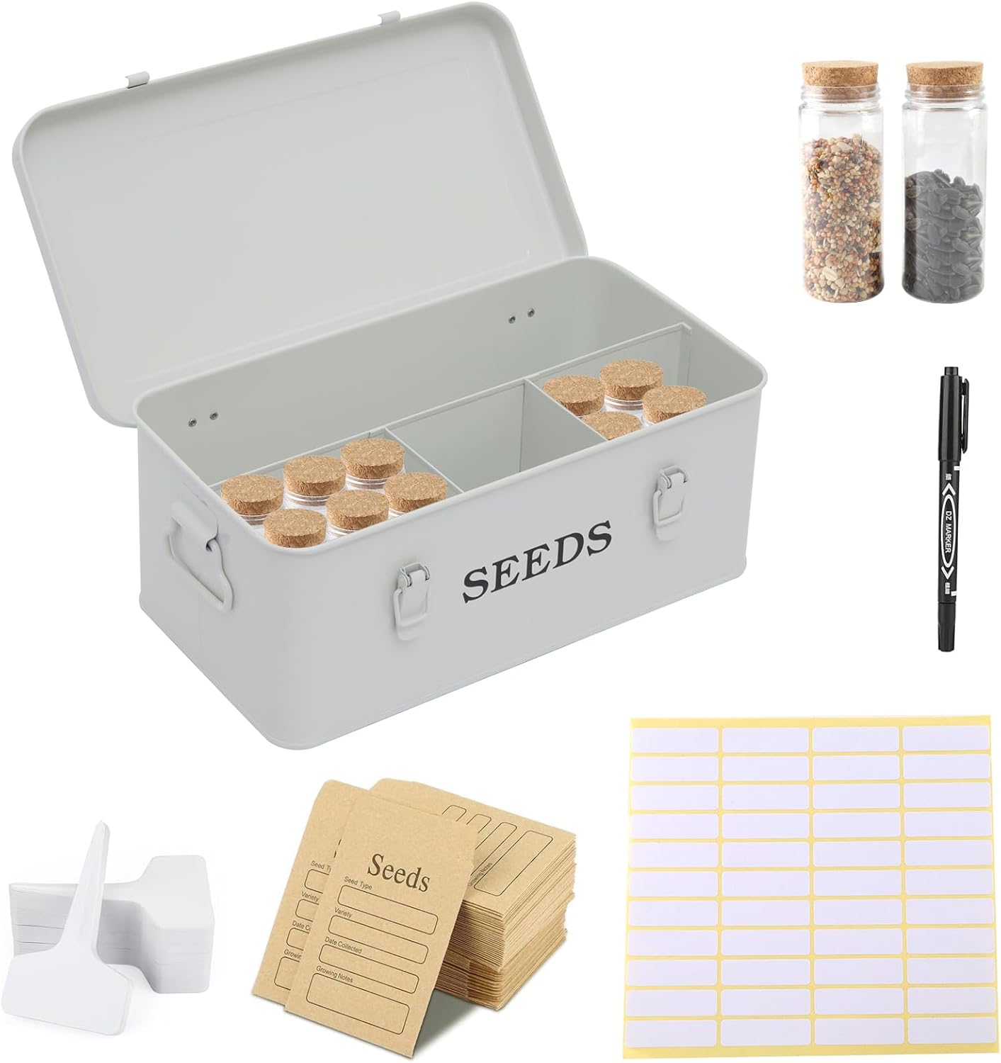 Seed Storage Organizer with Safety Lock and 4 Compartments