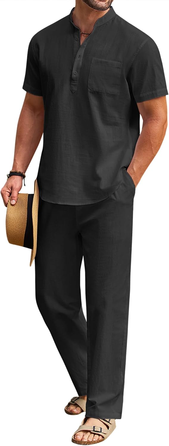 COOFANDY Men's 2 Piece Cotton Linen Set for Summer Style