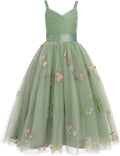 Flower Girls Dress Spaghetti Strap Long A Line Tulle Gown - Classic