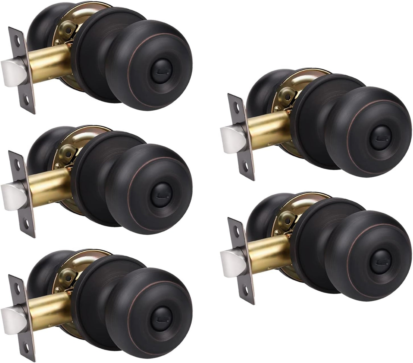 KNOBWELL Privacy Door Knobs for Interior Use, 5 Pack Oil Rubbed Bronze