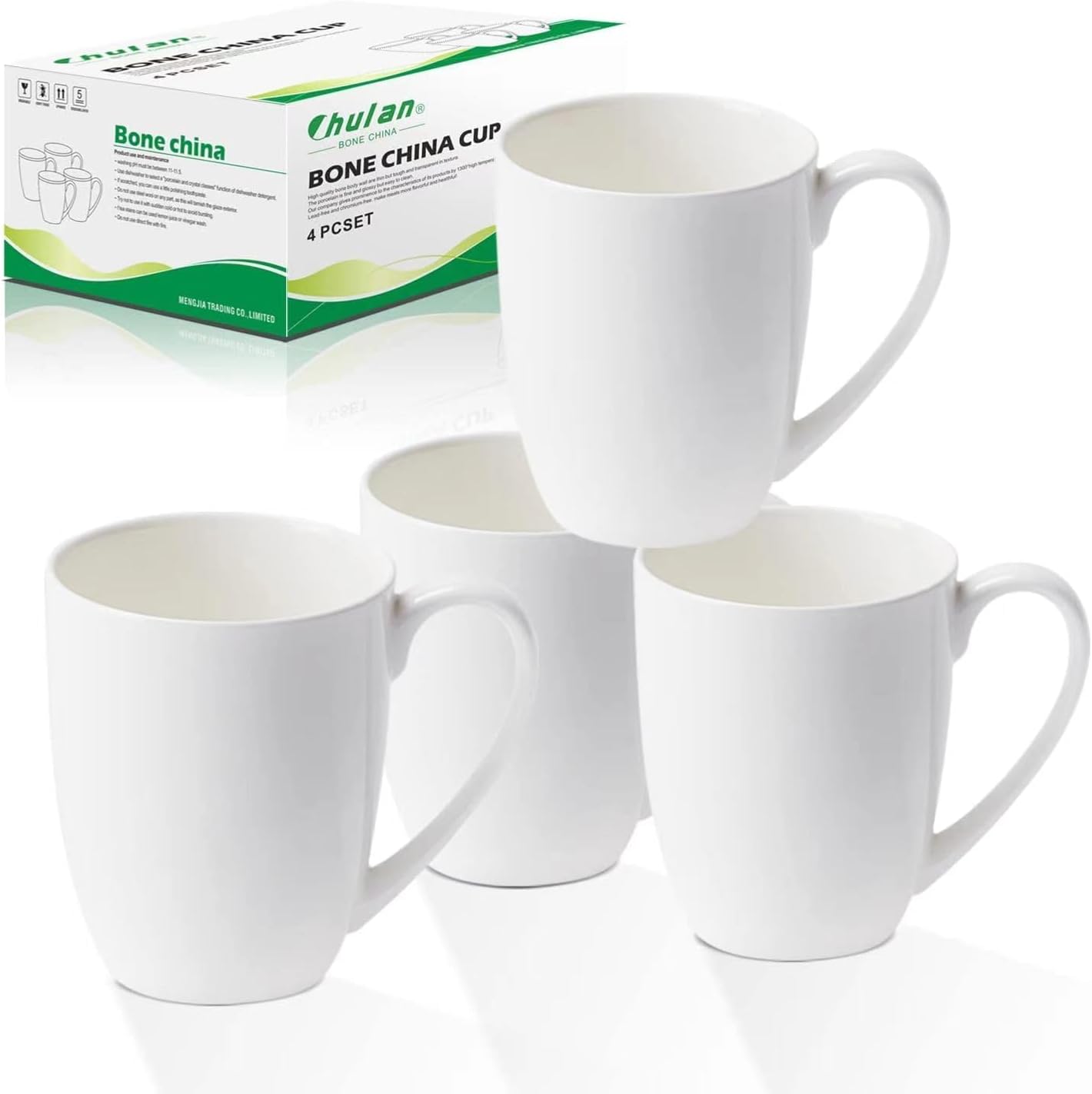 Chulan Fine Bone China Coffee Mugs Set of 4 for Espresso Lovers