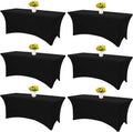6 Pack Table Cloth 6ft Black Spandex Tablecloths for Rectangle Tables