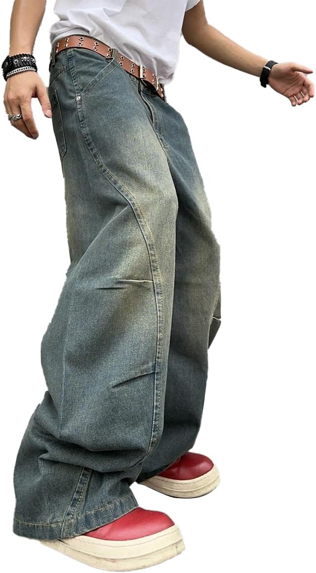 Men's Irregular Sutures Y2K Hip Hop Baggy Jeans for Style