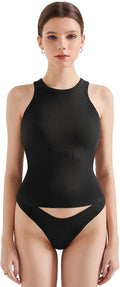 SUUKSESS Women Padded Cotton Ribbed Tank Top - High Neck Racerback