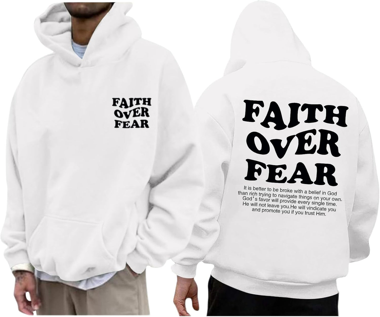 Faith Over Fear Hoodie Men Inspirational Christian Sweatshirt