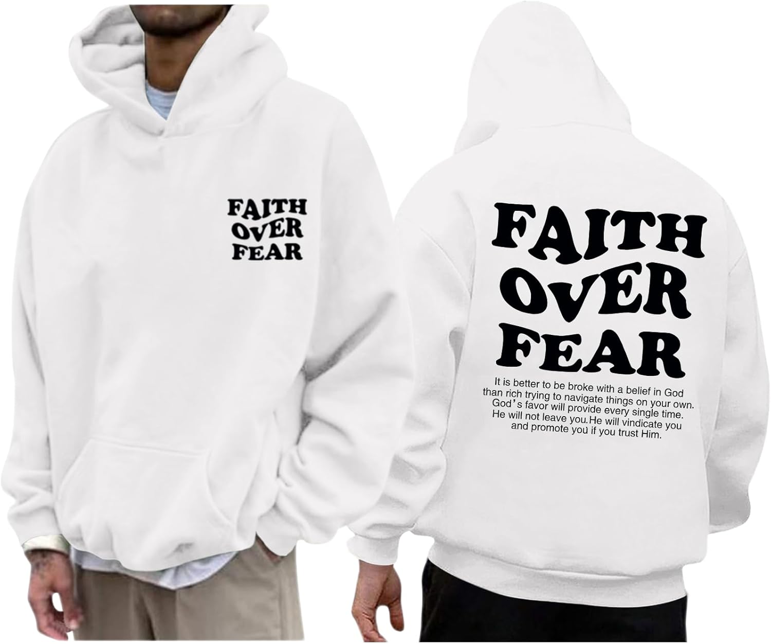 Faith Over Fear Hoodie Men Inspirational Christian Sweatshirt
