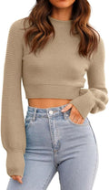 GeGekoko Womens Crew Neck Cropped Sweater - Soft Ribbed Knit Sweaters