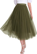 Womens Tulle Skirts Midi Elastic High Waist Pleated