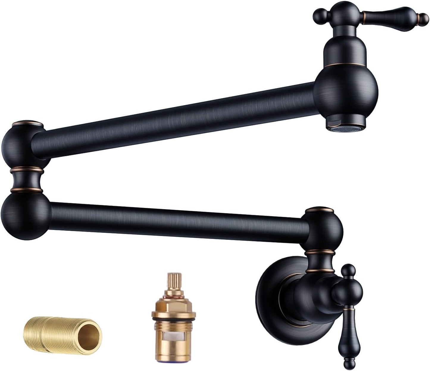 WOWOW Pot Filler Faucet - Wall Mount Brass Double Handle Design