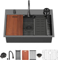 33 in Waterfall Kitchen Sink Black Topmount - Workstation with Pull