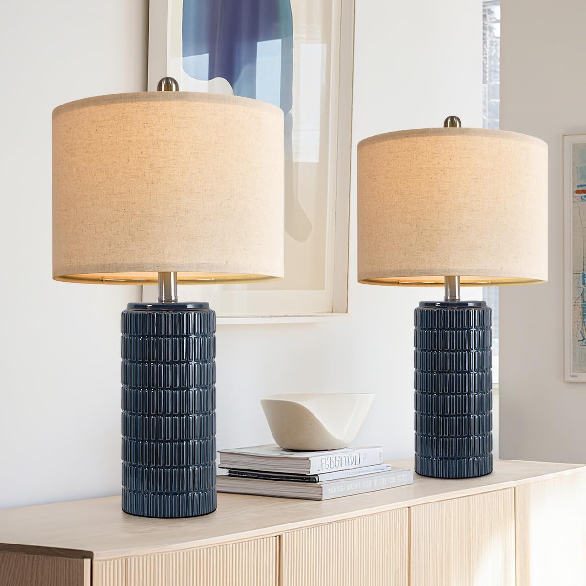 PoKat 24 in Modern Ceramic Table Lamps Set of 2 for Bedroom