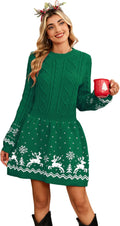 Womens Christmas Sweater Crew Neck Dress - Cable Knit Mini