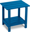 2 Tier Outdoor Side Table Wood-Like Grain - Sturdy HDPE Patio Table
