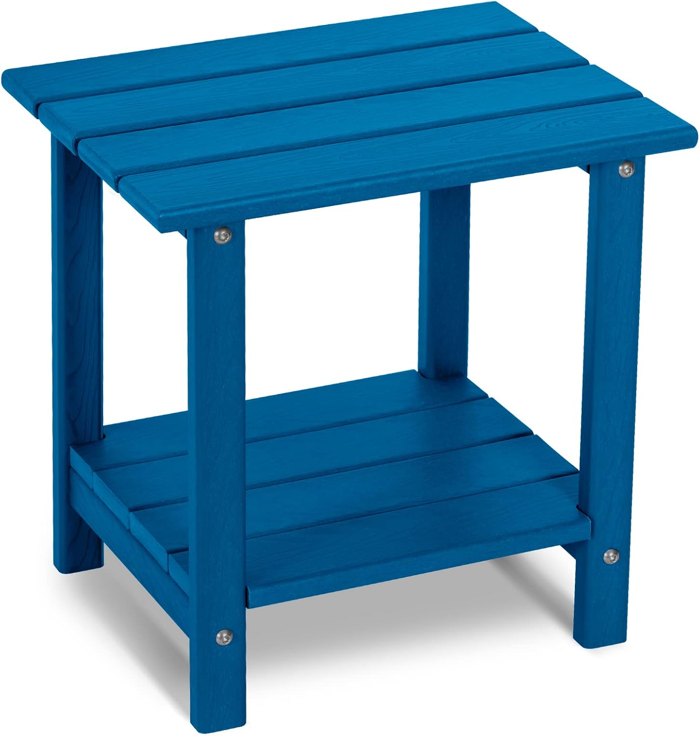 2 Tier Outdoor Side Table with Wood-Like Grain for Patios