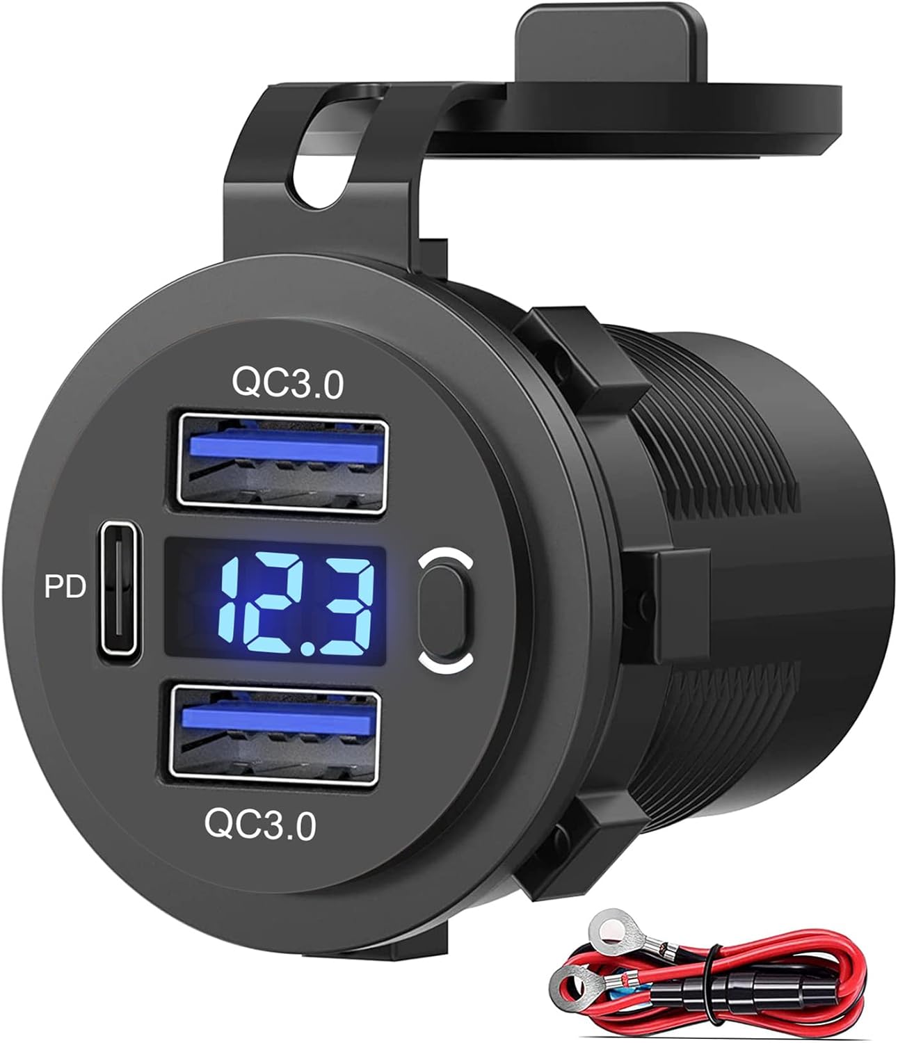 Fast Charge Car Socket with Voltmeter & Power Switch