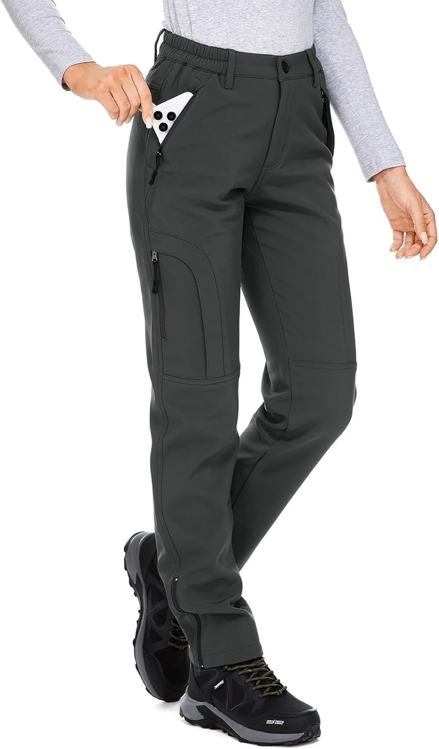 Womens Snow Pants Waterproof Soft Shell Fleece Lined Cargo Pants