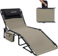 Folding Lounge Chair Outdoor with Insulated Cooler Bag - 5-Position