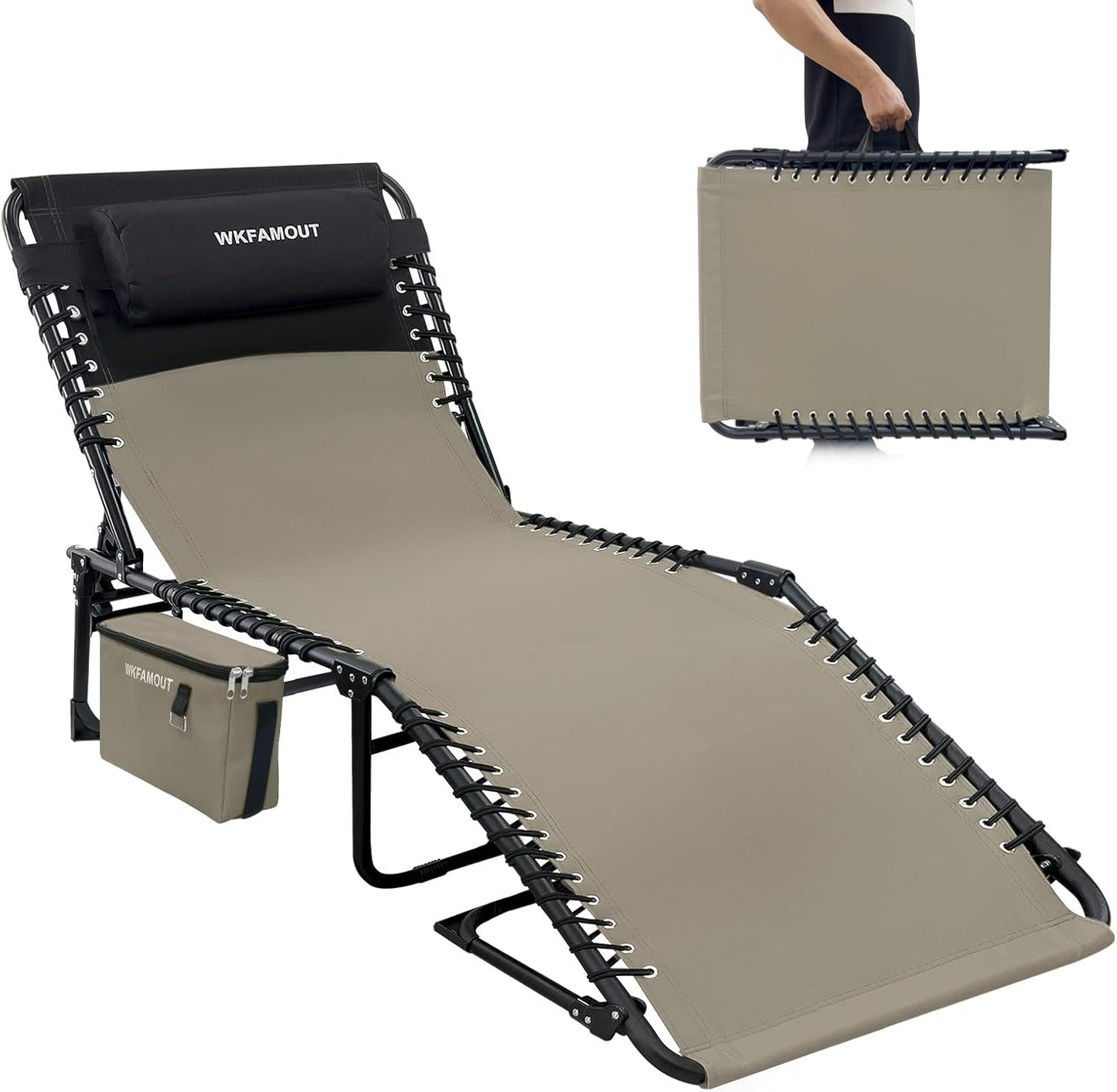 Folding Lounge Chair Outdoor with Insulated Cooler Bag Portable