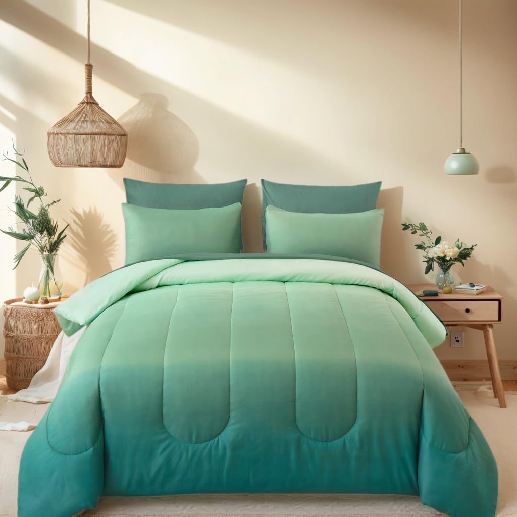 King Size Comforter Set - 7 Pieces Soft Sage Green Bed in a Bag
